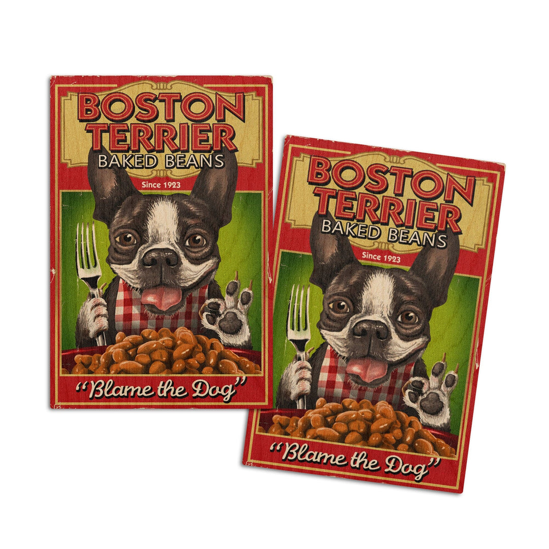 Boston Terrier, Retro Baked Beans Ad, Lantern Press Artwork, Wood Signs and Postcards - Lantern Press