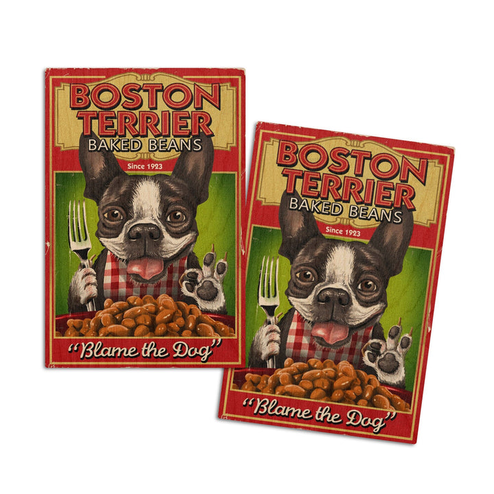Boston Terrier, Retro Baked Beans Ad, Lantern Press Artwork, Wood Signs and Postcards - Lantern Press