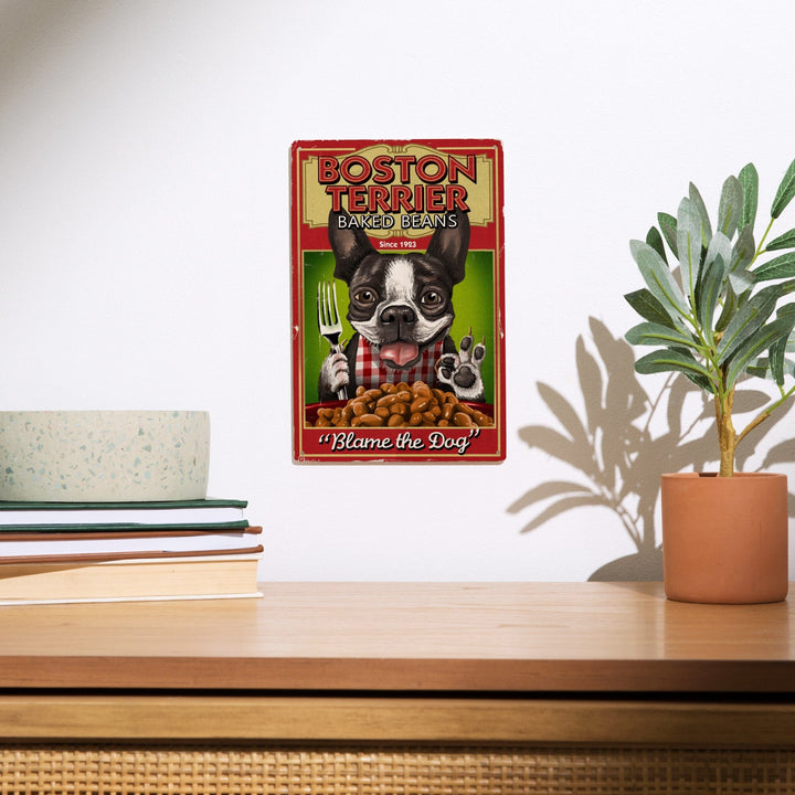 Boston Terrier, Retro Baked Beans Ad, Lantern Press Artwork, Wood Signs and Postcards - Lantern Press