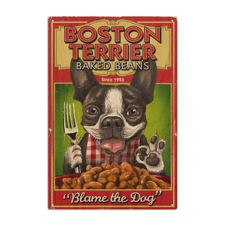 Boston Terrier, Retro Baked Beans Ad, Lantern Press Artwork, Wood Signs and Postcards - Lantern Press