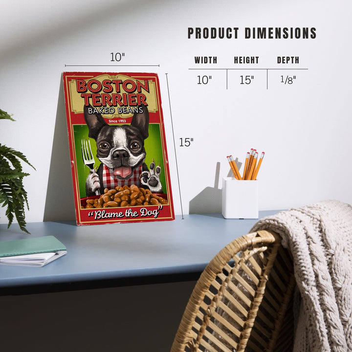 Boston Terrier, Retro Baked Beans Ad, Lantern Press Artwork, Wood Signs and Postcards - Lantern Press
