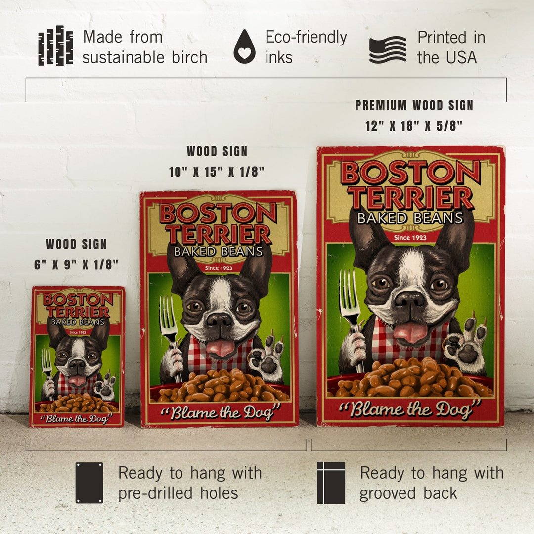 Boston Terrier, Retro Baked Beans Ad, Lantern Press Artwork, Wood Signs and Postcards - Lantern Press