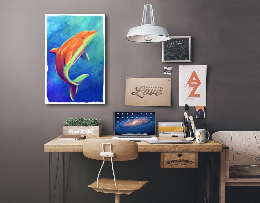 Bottlenose Dolphin, Vivid, Lantern Press Artwork, Stretched Canvas - Lantern Press