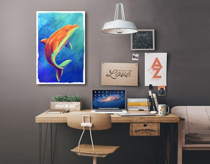 Bottlenose Dolphin, Vivid, Lantern Press Artwork, Stretched Canvas - Lantern Press