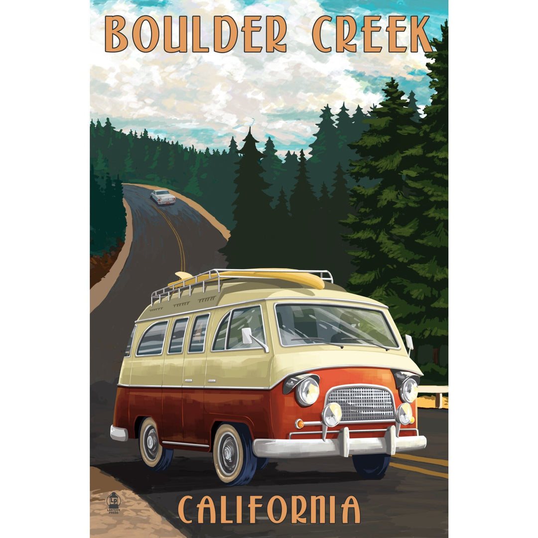 Boulder Creek, California, Camper Van, Lantern Press Artwork - Lantern Press