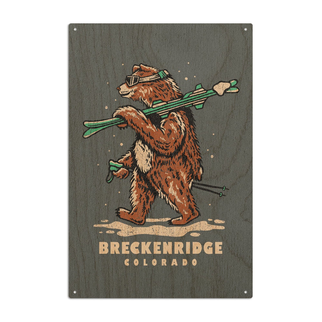Breckenridge, Colorado, Ski Bear, Lantern Press Artwork, Wood Signs and Postcards - Lantern Press