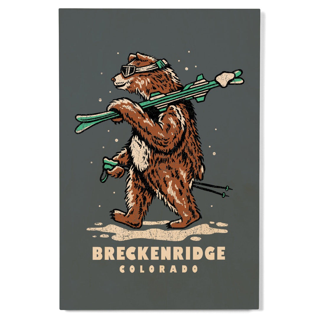 Breckenridge, Colorado, Ski Bear, Lantern Press Artwork, Wood Signs and Postcards - Lantern Press