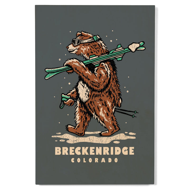 Breckenridge, Colorado, Ski Bear, Lantern Press Artwork, Wood Signs and Postcards - Lantern Press