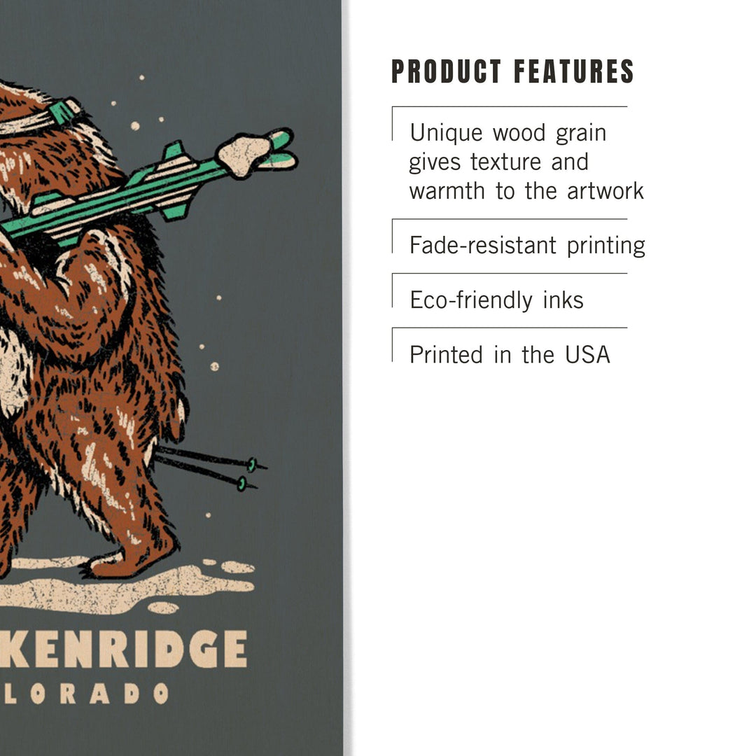 Breckenridge, Colorado, Ski Bear, Lantern Press Artwork, Wood Signs and Postcards - Lantern Press