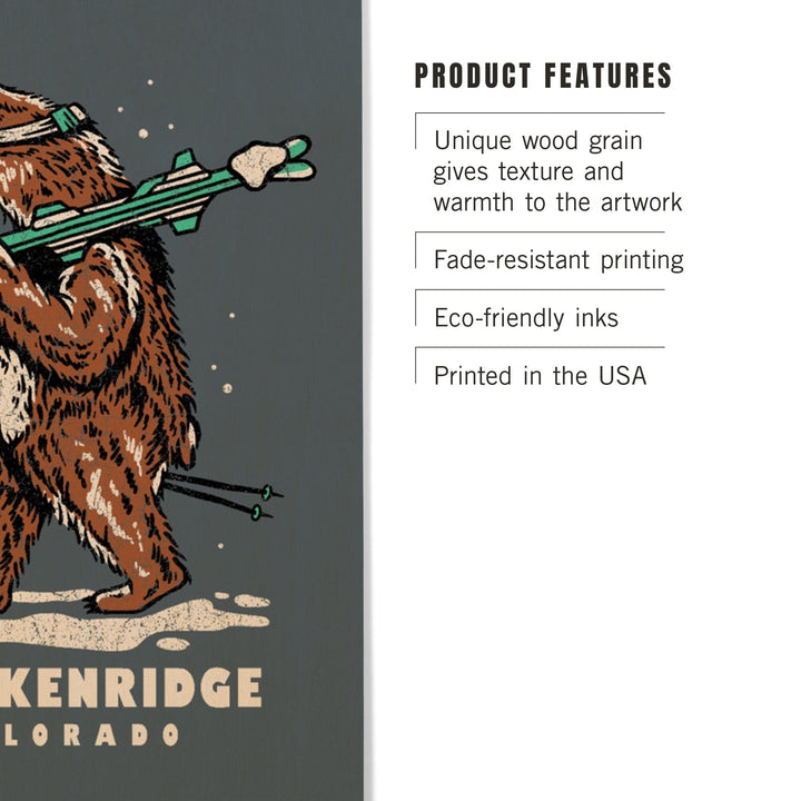 Breckenridge, Colorado, Ski Bear, Lantern Press Artwork, Wood Signs and Postcards - Lantern Press