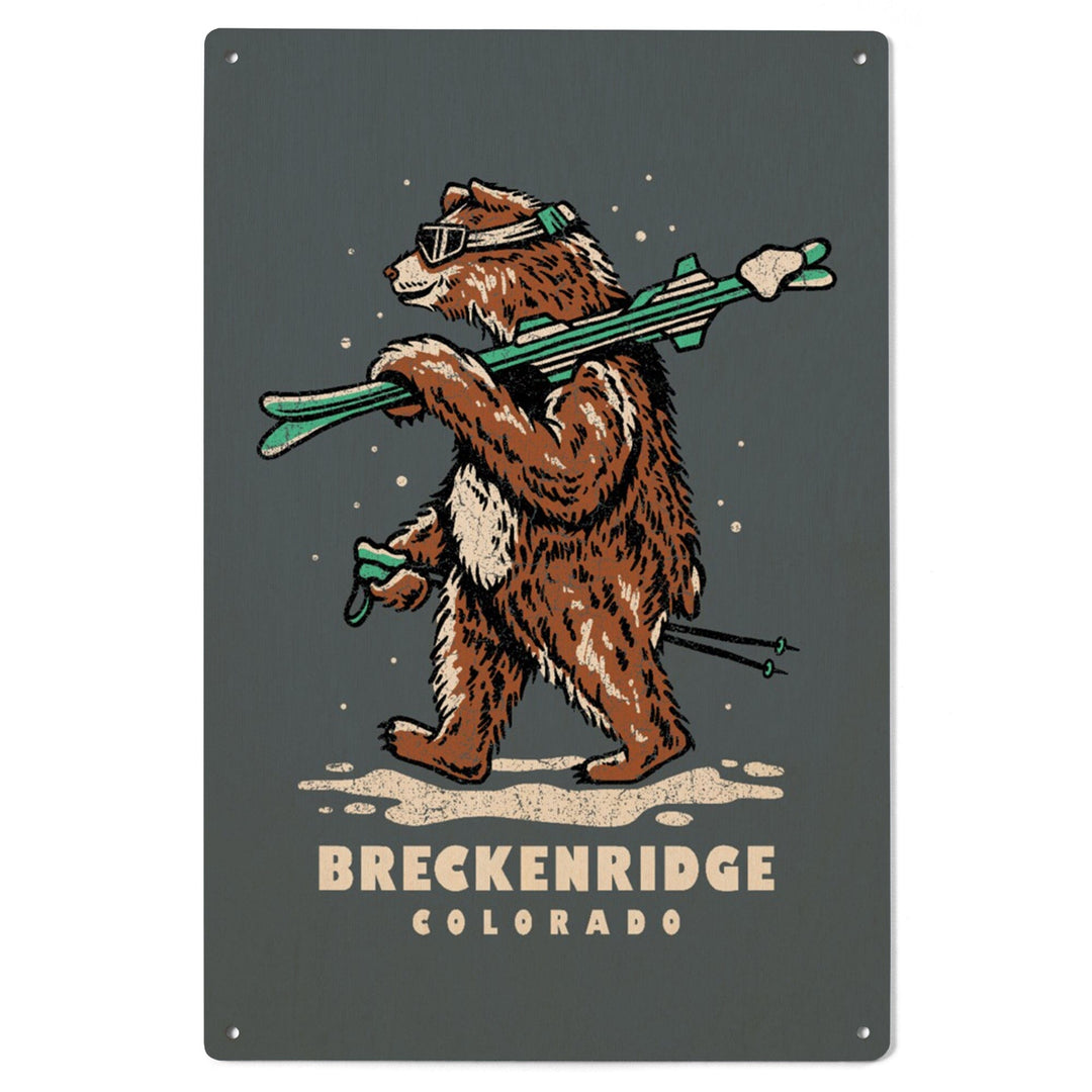 Breckenridge, Colorado, Ski Bear, Lantern Press Artwork, Wood Signs and Postcards - Lantern Press