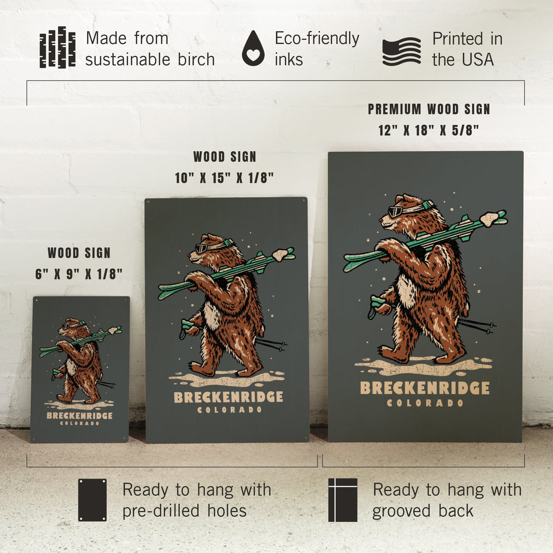 Breckenridge, Colorado, Ski Bear, Lantern Press Artwork, Wood Signs and Postcards - Lantern Press