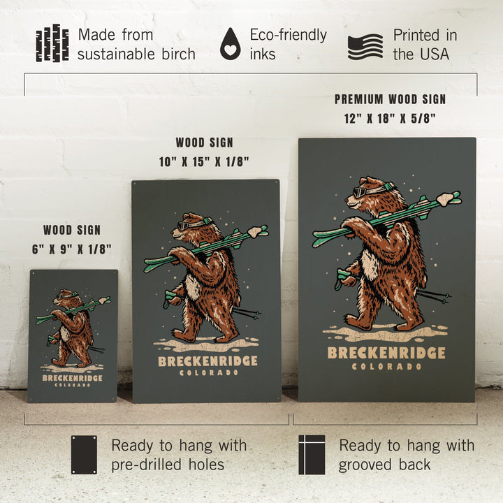 Breckenridge, Colorado, Ski Bear, Lantern Press Artwork, Wood Signs and Postcards - Lantern Press