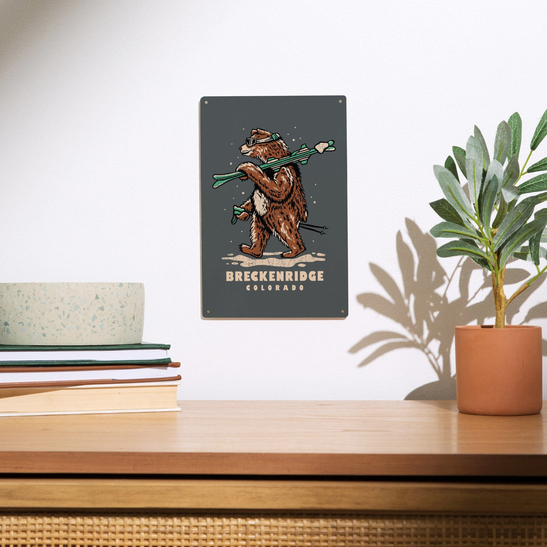 Breckenridge, Colorado, Ski Bear, Lantern Press Artwork, Wood Signs and Postcards - Lantern Press