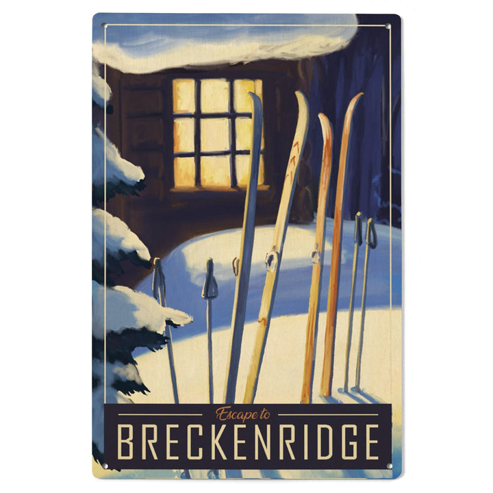 Breckenridge, Colorado, Skis Outside Cabin, Lantern Press Artwork, Wood Signs and Postcards - Lantern Press