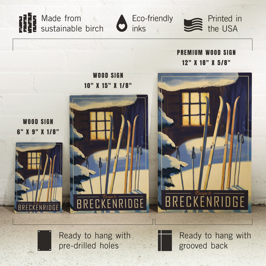 Breckenridge, Colorado, Skis Outside Cabin, Lantern Press Artwork, Wood Signs and Postcards - Lantern Press