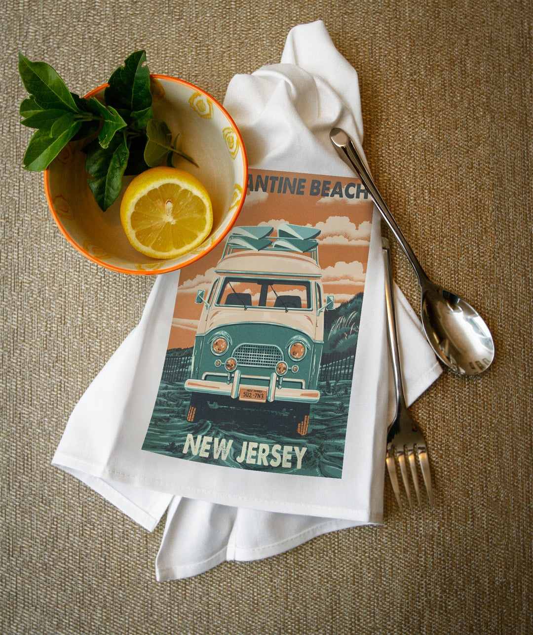 Brigantine Beach, New Jersey, Letterpress, Camper Van, Lantern Press Artwork - Lantern Press