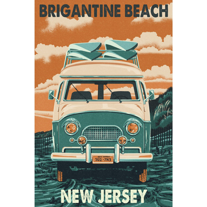 Brigantine Beach, New Jersey, Letterpress, Camper Van, Lantern Press Artwork - Lantern Press