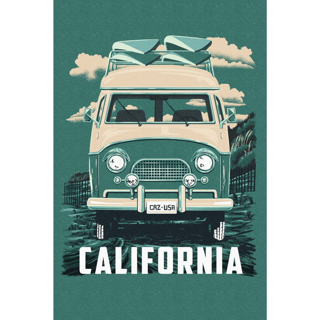 California, Letterpress, Camper Van, Contour, Lantern Press Artwork - Lantern Press