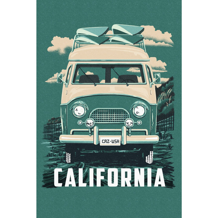 California, Letterpress, Camper Van, Contour, Lantern Press Artwork - Lantern Press