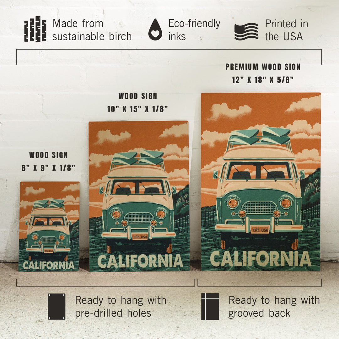 California, Letterpress, Camper Van, Lantern Press Artwork, Wood Signs and Postcards - Lantern Press