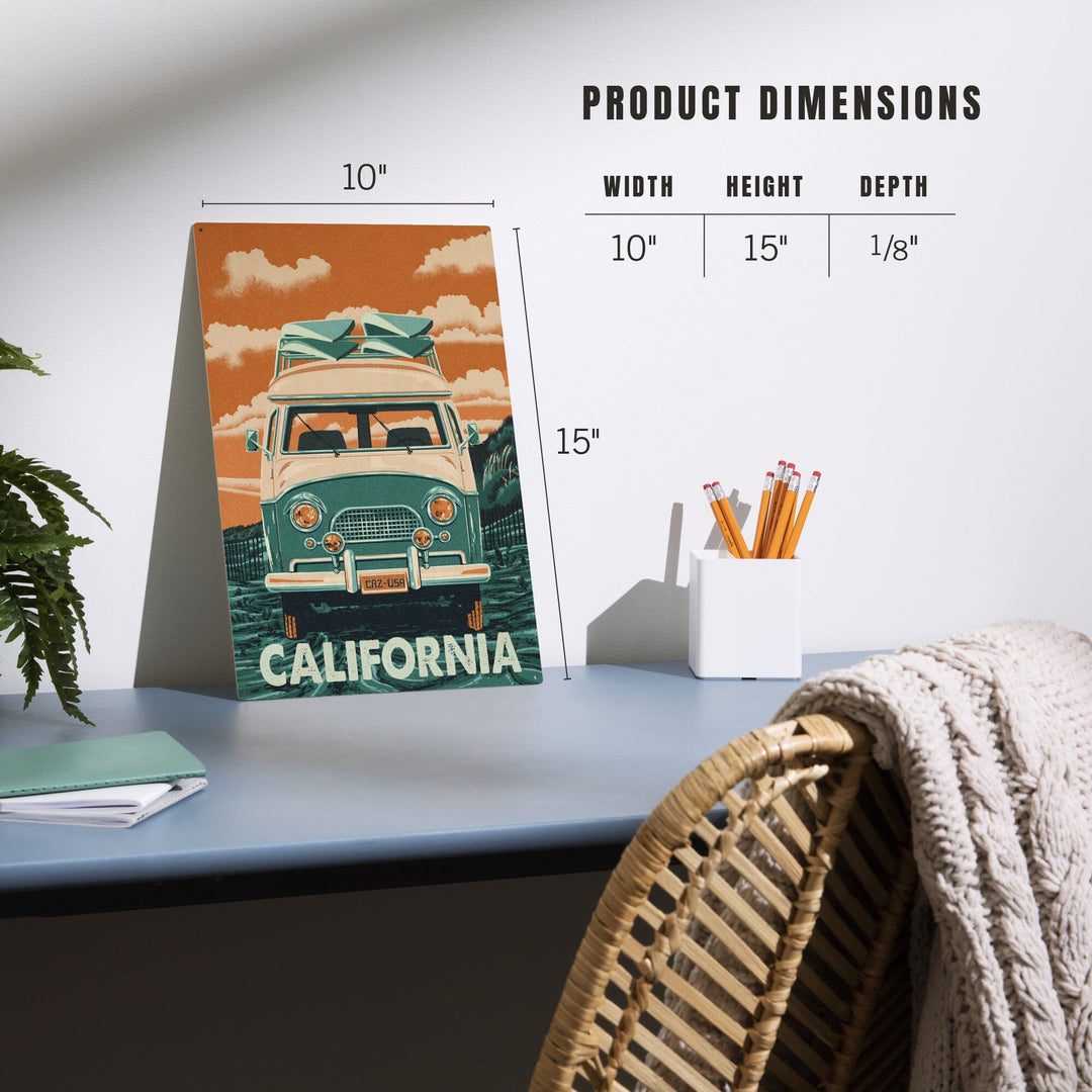 California, Letterpress, Camper Van, Lantern Press Artwork, Wood Signs and Postcards - Lantern Press