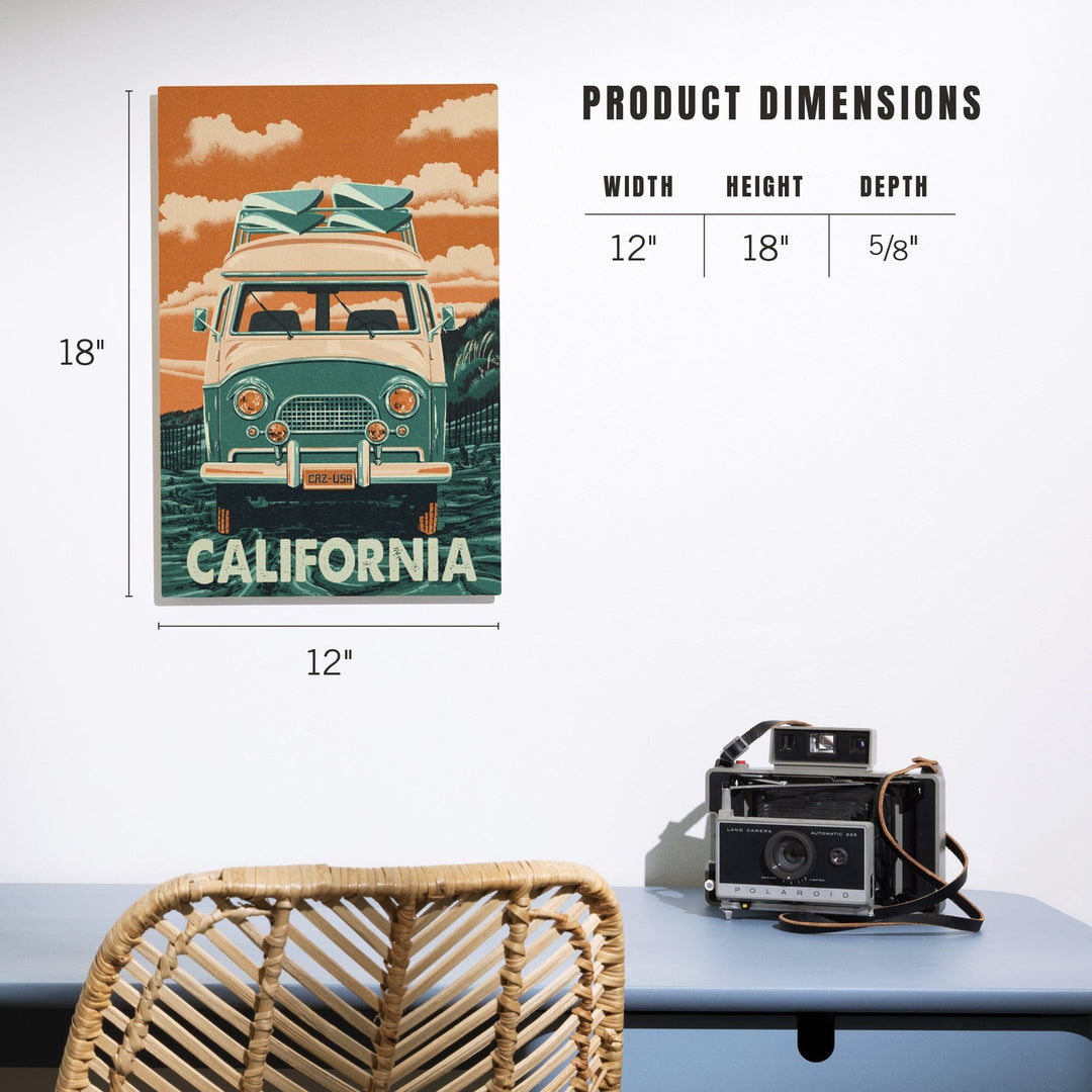 California, Letterpress, Camper Van, Lantern Press Artwork, Wood Signs and Postcards - Lantern Press