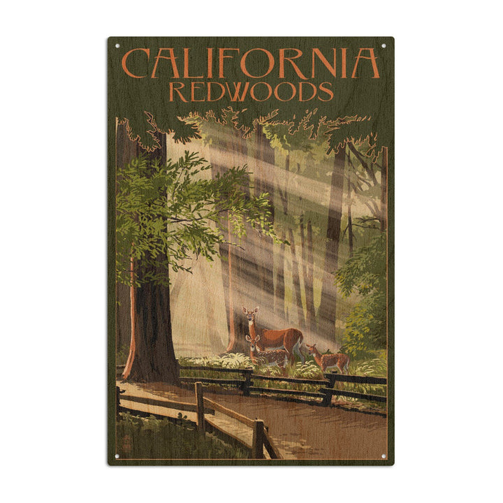 California, Redwoods & Deer, Lantern Press Artwork, Wood Signs and Postcards - Lantern Press