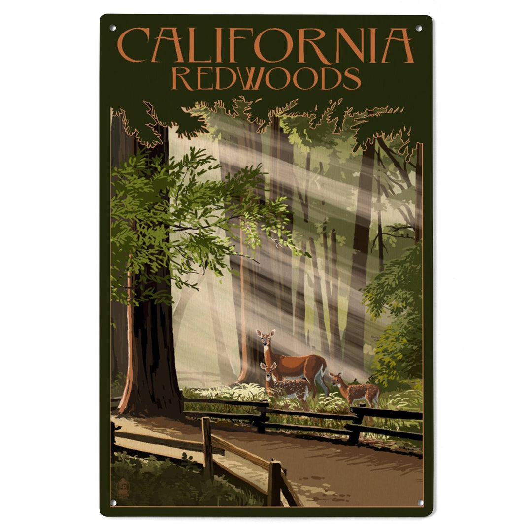 California, Redwoods & Deer, Lantern Press Artwork, Wood Signs and Postcards - Lantern Press