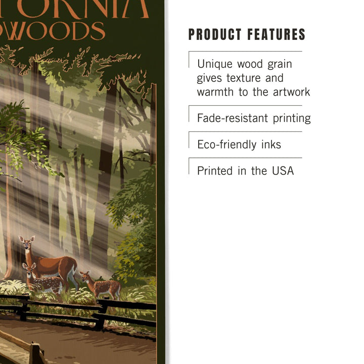 California, Redwoods & Deer, Lantern Press Artwork, Wood Signs and Postcards - Lantern Press