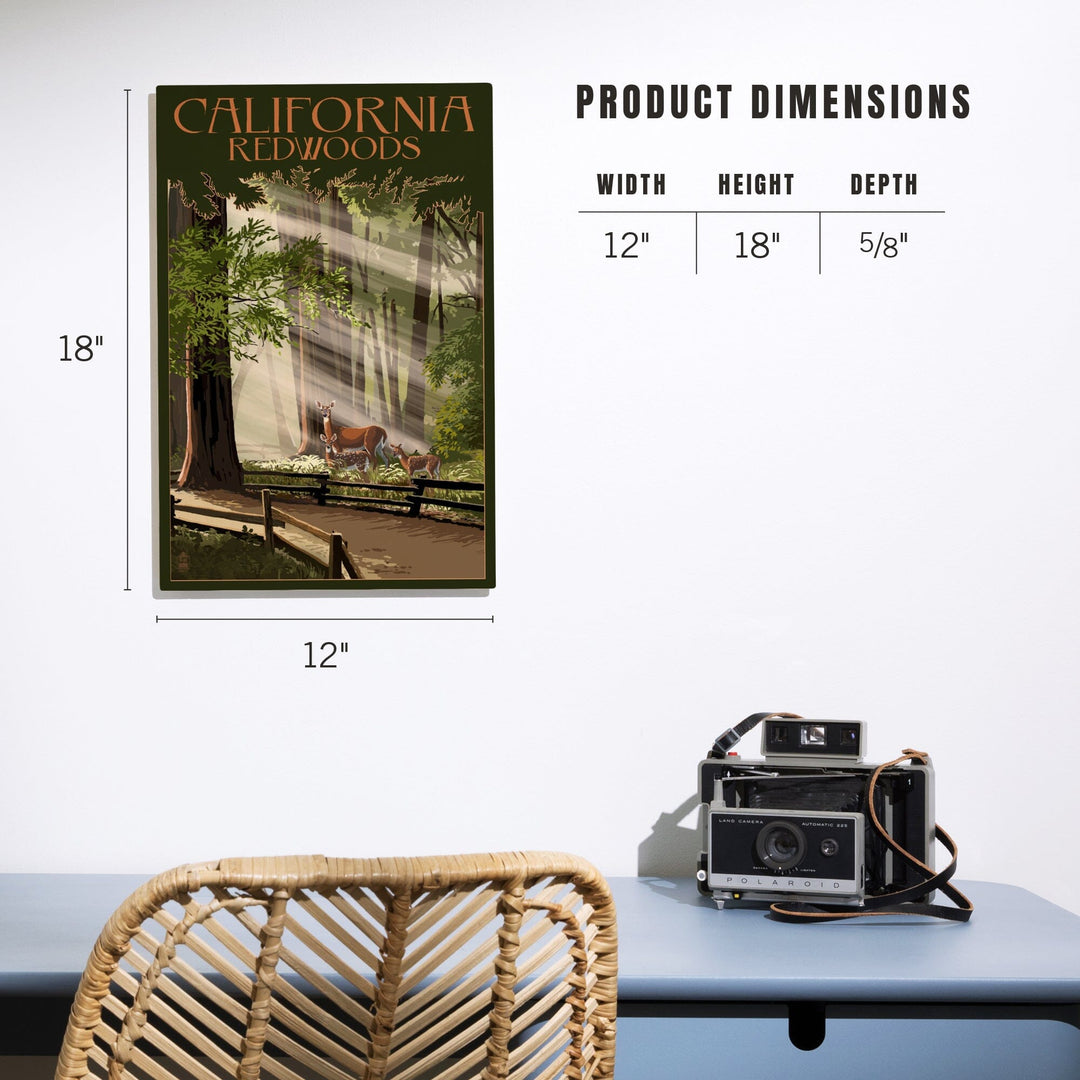 California, Redwoods & Deer, Lantern Press Artwork, Wood Signs and Postcards - Lantern Press