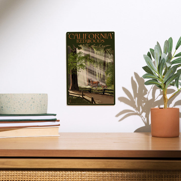 California, Redwoods & Deer, Lantern Press Artwork, Wood Signs and Postcards - Lantern Press