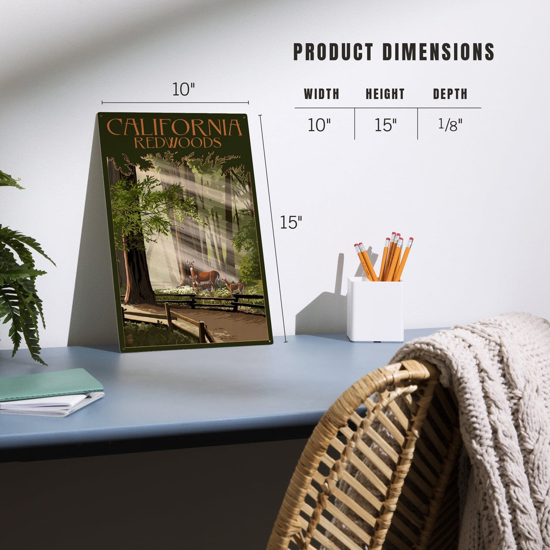 California, Redwoods & Deer, Lantern Press Artwork, Wood Signs and Postcards - Lantern Press