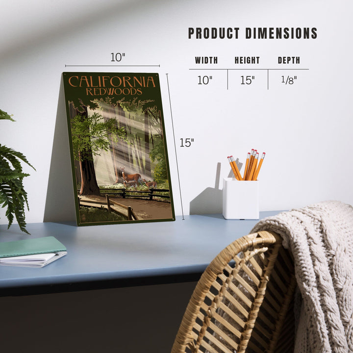 California, Redwoods & Deer, Lantern Press Artwork, Wood Signs and Postcards - Lantern Press