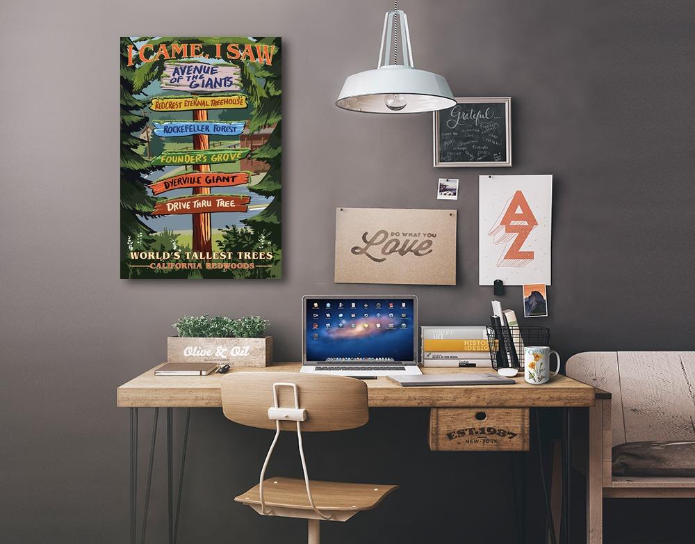California Redwoods, Destination Signpost, I Came I Saw, Lantern Press Artwork, Stretched Canvas - Lantern Press