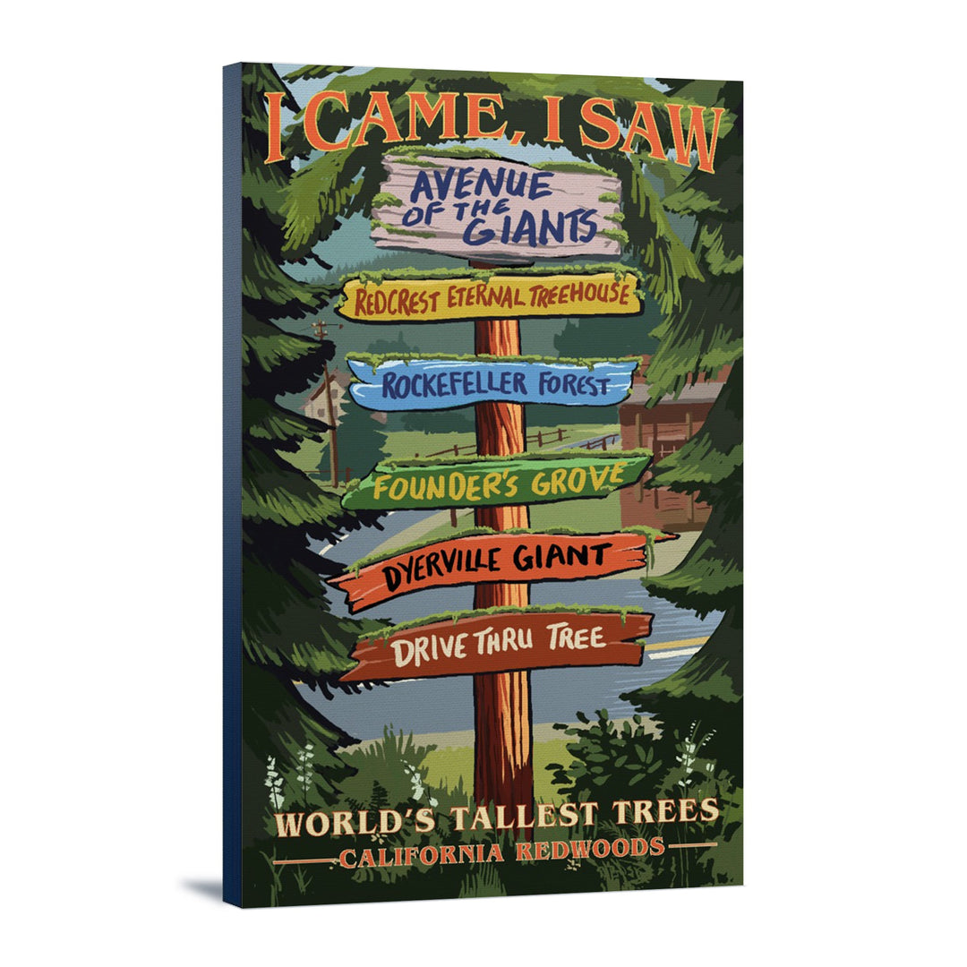 California Redwoods, Destination Signpost, I Came I Saw, Lantern Press Artwork, Stretched Canvas - Lantern Press