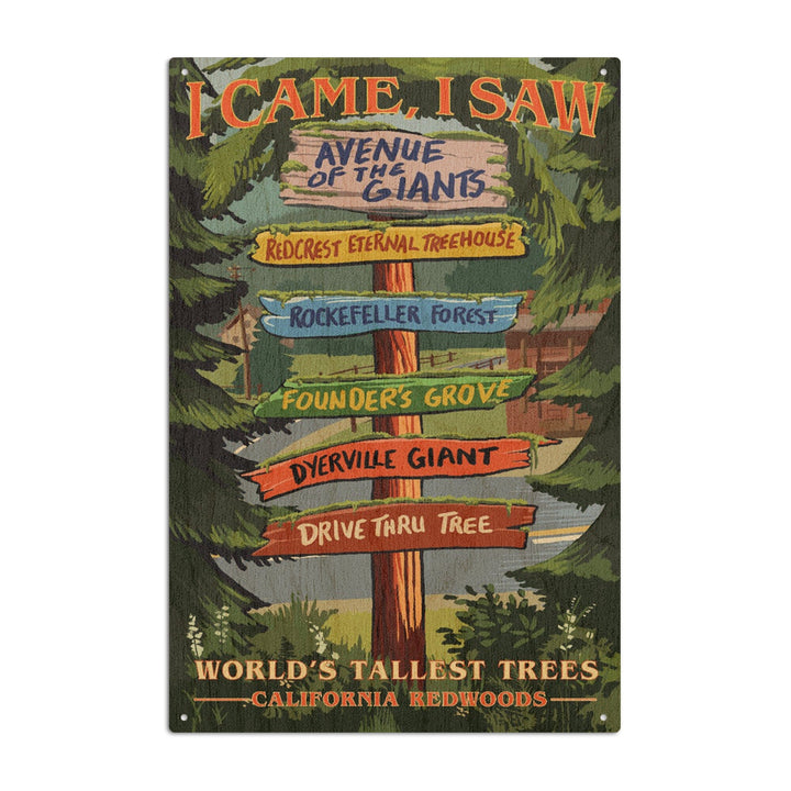 California Redwoods, Destination Signpost, I Came I Saw, Lantern Press Artwork, Wood Signs and Postcards - Lantern Press
