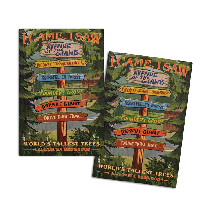 California Redwoods, Destination Signpost, I Came I Saw, Lantern Press Artwork, Wood Signs and Postcards - Lantern Press