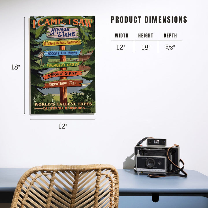 California Redwoods, Destination Signpost, I Came I Saw, Lantern Press Artwork, Wood Signs and Postcards - Lantern Press