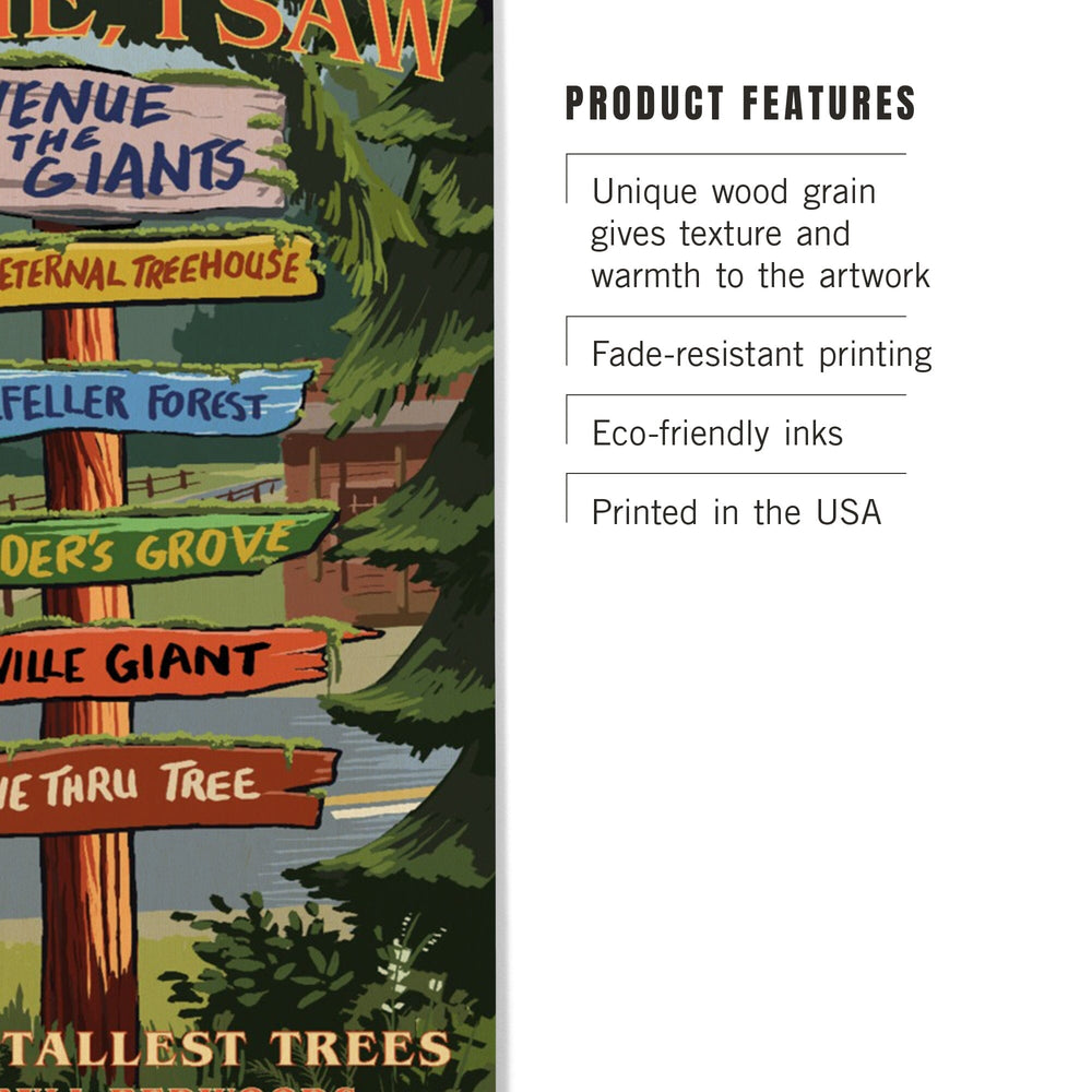 California Redwoods, Destination Signpost, I Came I Saw, Lantern Press Artwork, Wood Signs and Postcards - Lantern Press