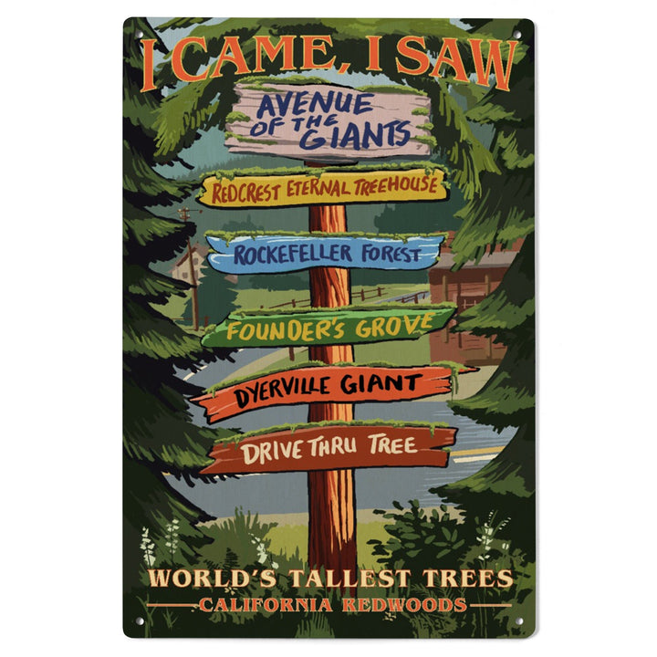 California Redwoods, Destination Signpost, I Came I Saw, Lantern Press Artwork, Wood Signs and Postcards - Lantern Press