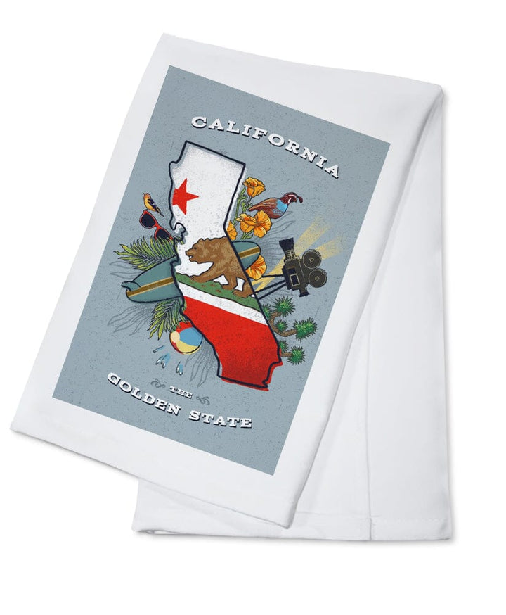 California, State Treasure Trove, State Series Kitchen Lantern Press Cotton Towel 