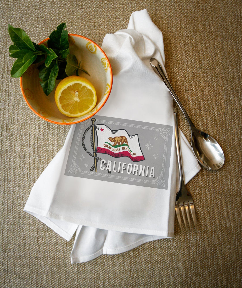 California Waving State Flag, Organic Cotton Kitchen Tea Towels - Lantern Press