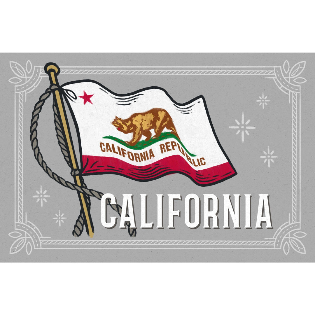 California Waving State Flag, Organic Cotton Kitchen Tea Towels - Lantern Press