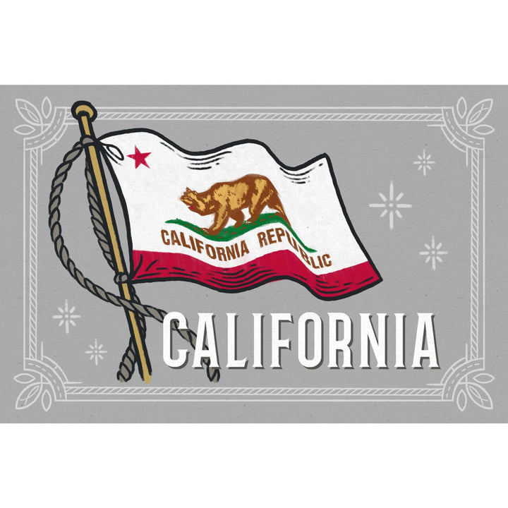 California Waving State Flag, Organic Cotton Kitchen Tea Towels - Lantern Press