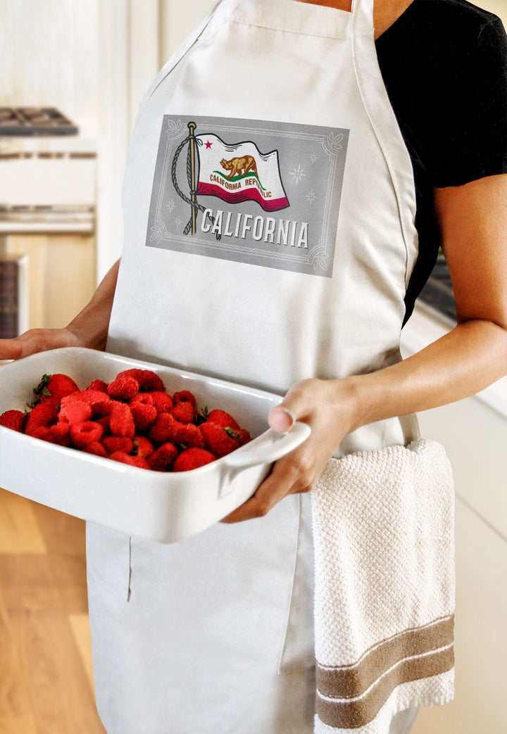 California Waving State Flag, Organic Cotton Kitchen Tea Towels - Lantern Press