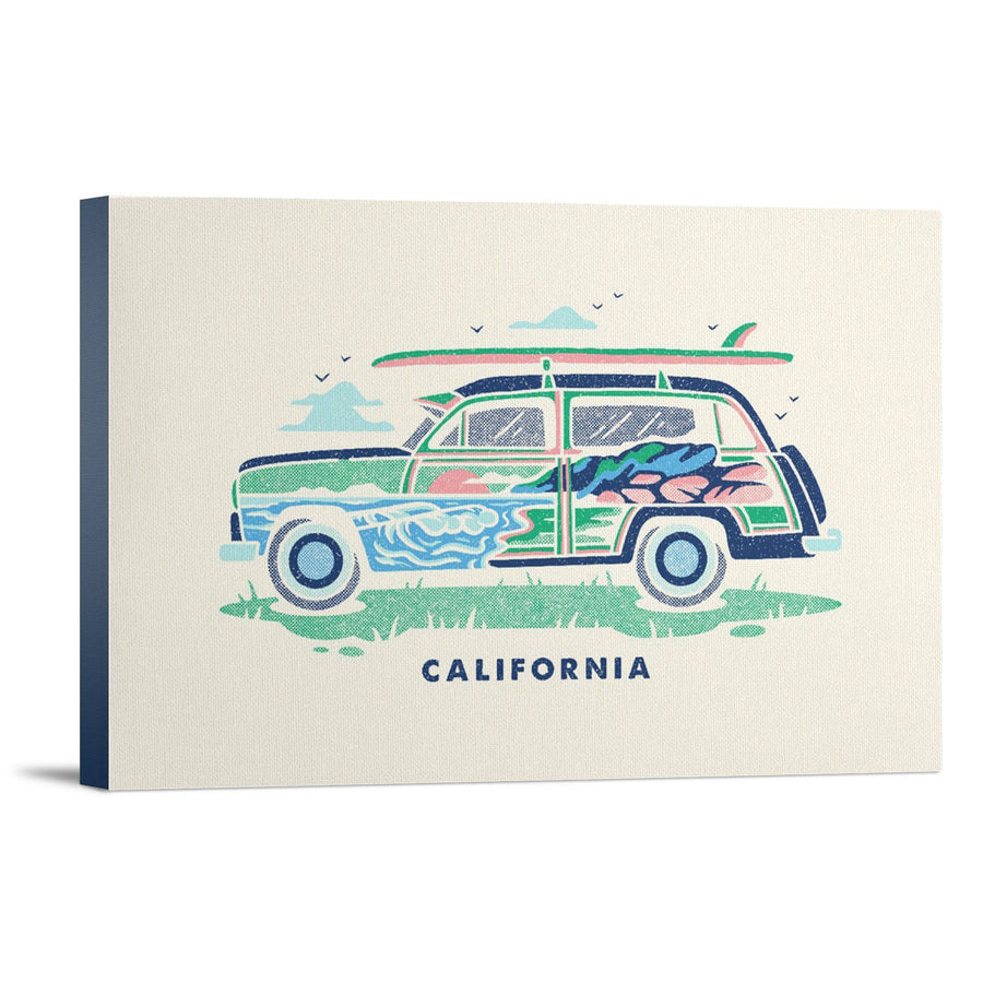 California, Woody sans Palm Tree, Distressed Vector, Lantern Press Artwork, Stretched Canvas - Lantern Press