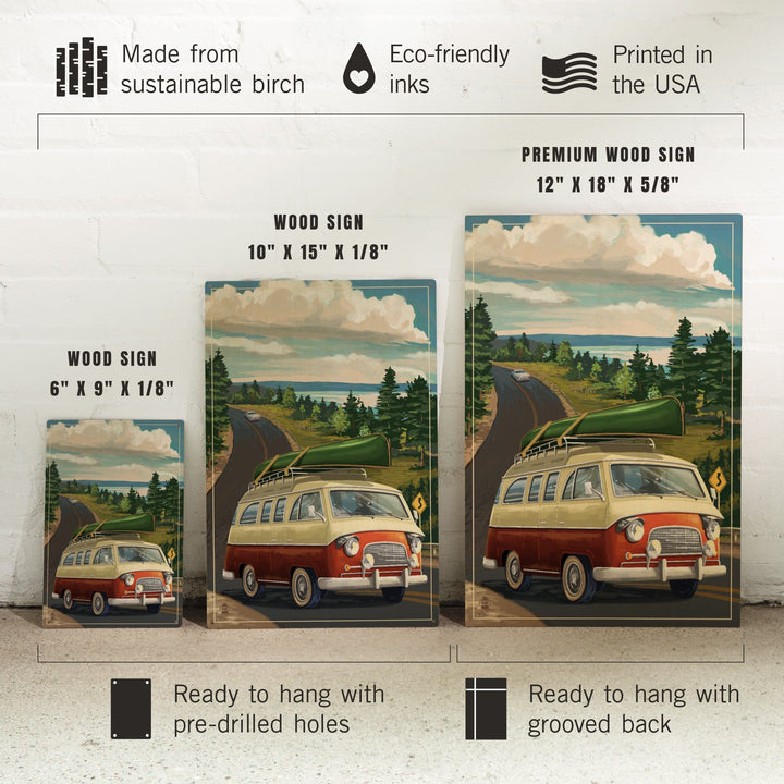 Camper Van, Canoe, Lantern Press Artwork, Wood Signs and Postcards - Lantern Press