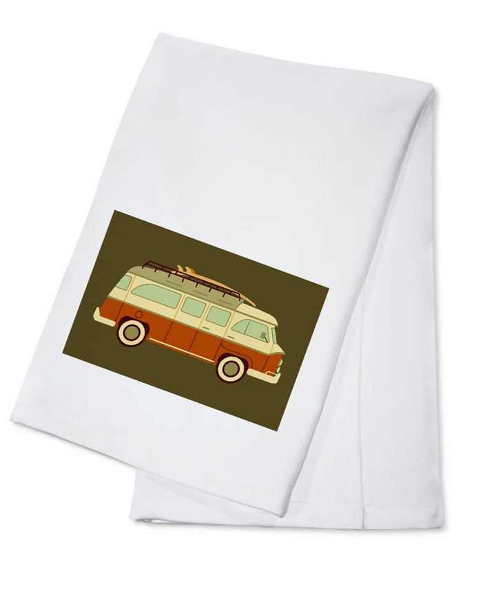 Camper Van with Surfboard, Geometric, Organic Cotton Kitchen Tea Towels - Lantern Press