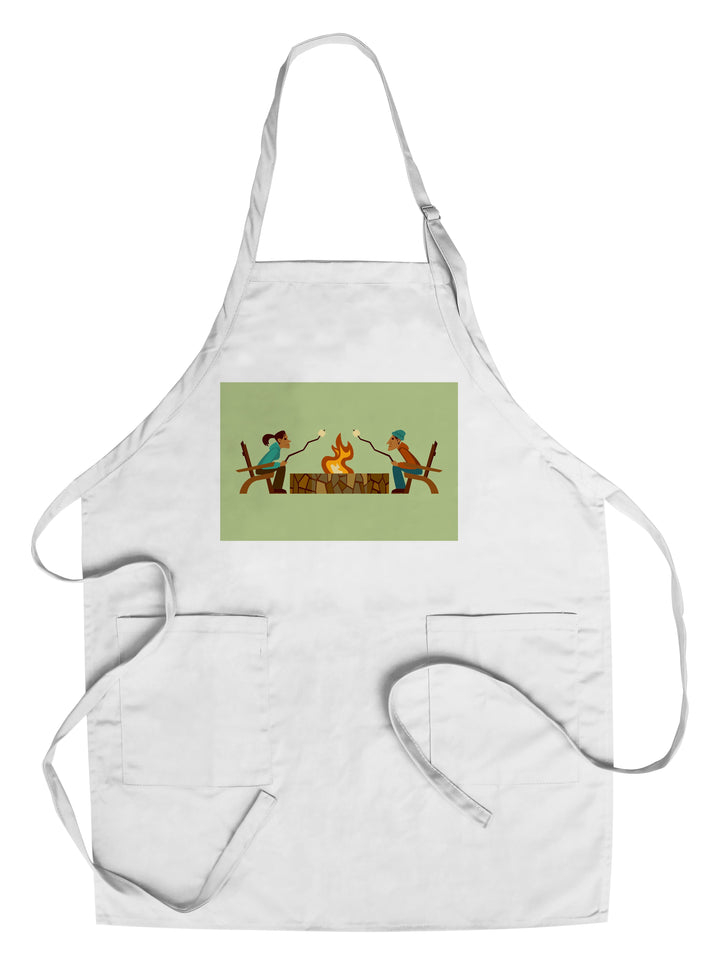 Campfire, Roasting Marshmallows, Geometric, Contour, Organic Cotton Kitchen Tea Towels - Lantern Press